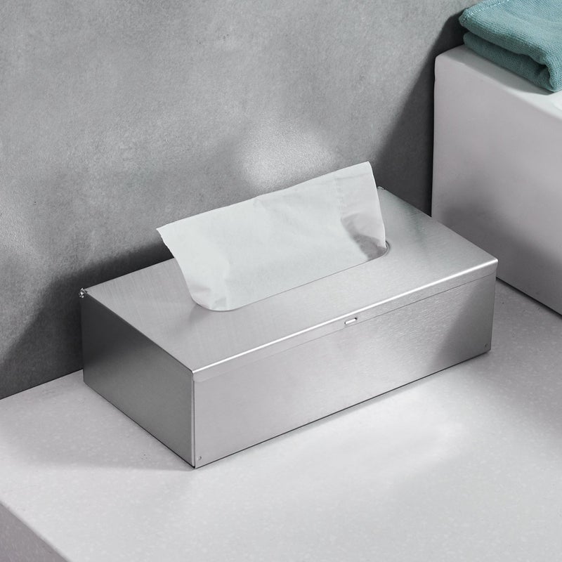 JunSun Rectangular Tissue Box Cover Tissue Box Holder Napkin Holder Tissue Storage Box Facial Tissue Holder Decorative Holder for Bathroom Bedroom Nightstand Office Car-Stainless Steel Brushed Nickel - Image 2